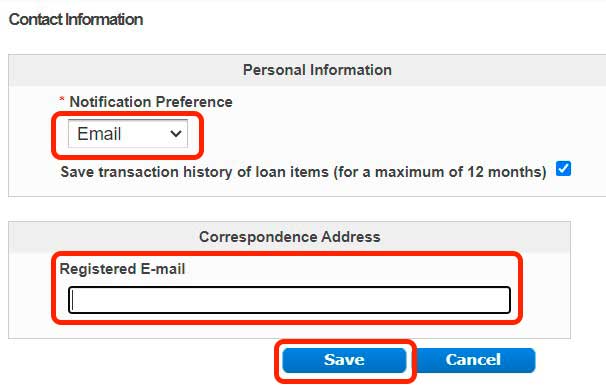  Image showing the Save key in Email Notification Section of Personal Information